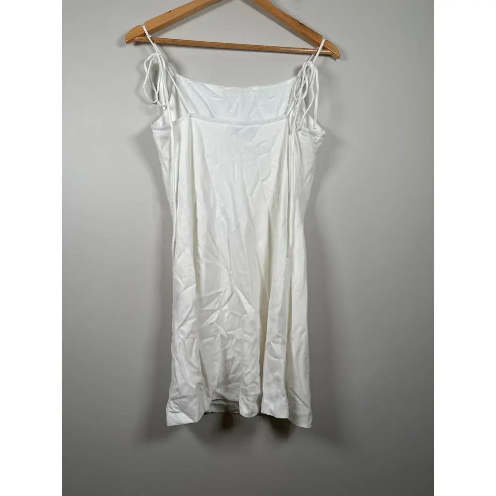 Petal & Pup New Sawyer Mini Dress White Size Large Tie Strap Linen Blend Lined